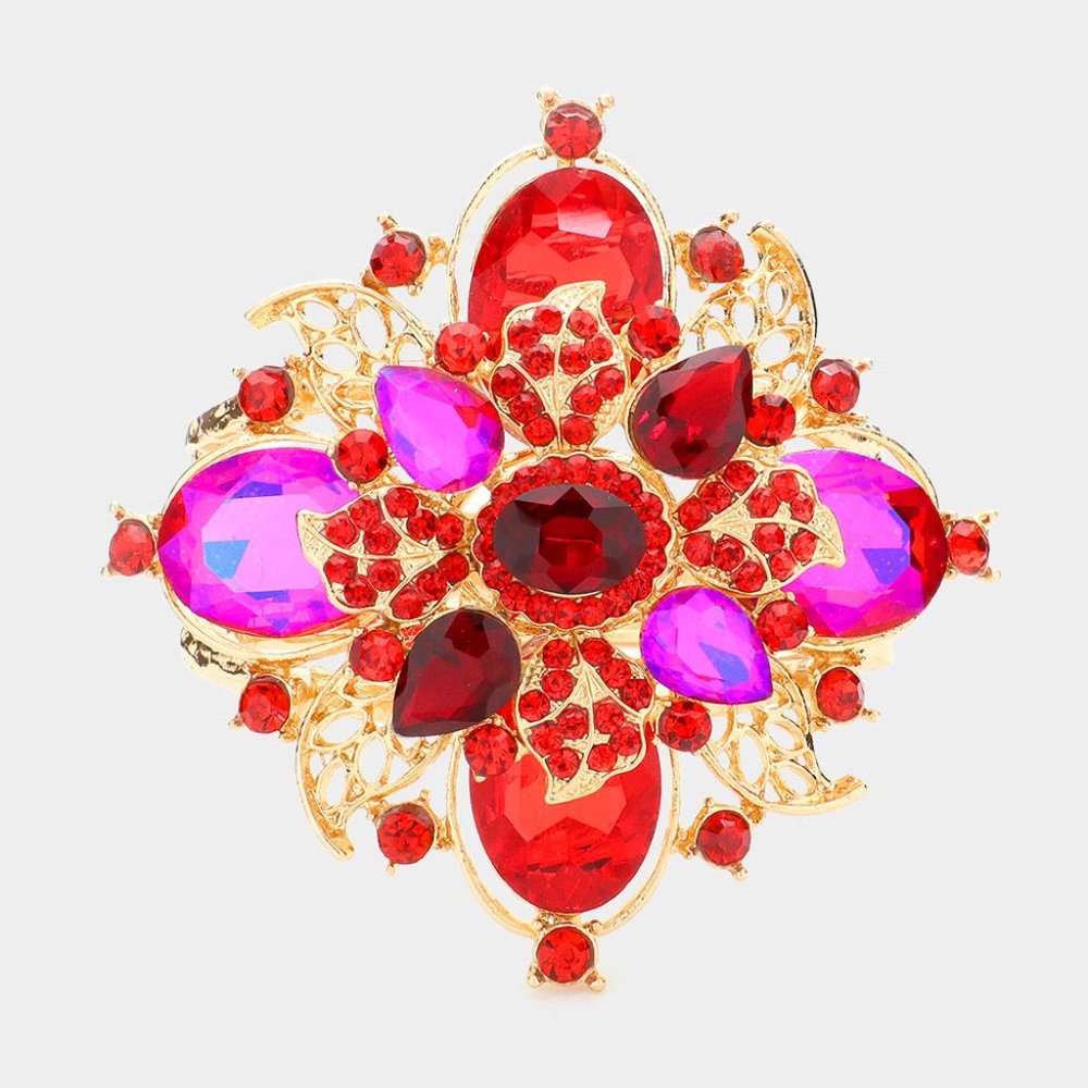 Red and Gold Jeweled Flower Bracelet